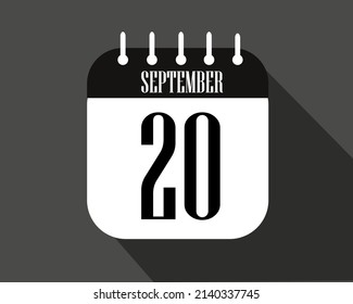 Semptember day 20. Calendar icon on a white paper with black color border on a dark background vector.