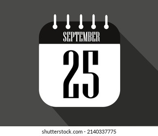 Semptember day 25. Calendar icon on a white paper with black color border on a dark background vector.