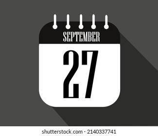 Semptember day 27. Calendar icon on a white paper with black color border on a dark background vector.