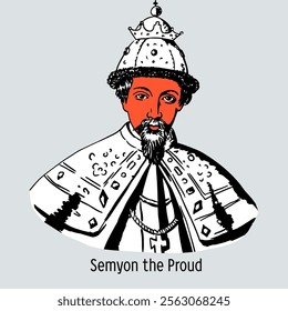 Semyon Ivanovich, nicknamed the Proud, in tonsure Sozont - Prince of Moscow and Grand Duke of Vladimir, Prince of Novgorod. The eldest son of Grand Duke Ivan Kalita. Hand-drawn vector illustration