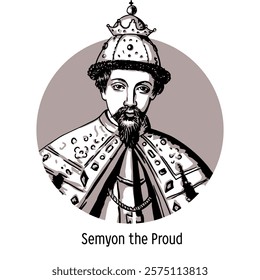 Semyon Ivanovich, nicknamed the Proud, in tonsure Sozont - Prince of Moscow and Grand Duke of Vladimir, Prince of Novgorod. The eldest son of Grand Duke Ivan Kalita. Hand-drawn vector illustration