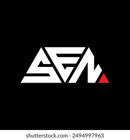 SEN-Dreieck-Buchstaben-Logo-Design mit Dreieck-Form. In: SEN Triangle logo design monogram. SEN Dreieck Vektorgrafik Logo Vorlage mit Rot. SEN dreieckiges Logo Einfaches, elegantes und luxuriöses Design.