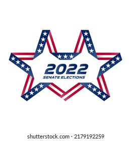 Senate elections 2022 in USA. Start of Political election campaign. Unusual Stylized star with american flag colors and symbols. Election voting poster.