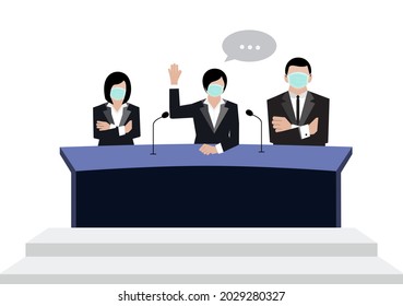 Senate wear green medical masks vote in conference room on white background, covid19 corona virus era vectors ep04