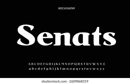 Senats-Antiqua vector font alphabet with numbers
