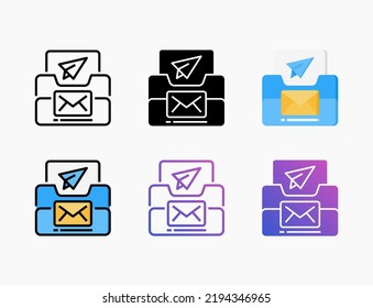 Enviar conjunto de iconos de archivo con línea, contorno, plano, relleno, glifo, color, degradado. Actrazo editable y píxel perfecto. Se puede usar para productos digitales, presentación, diseño de impresión y más.