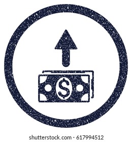 Send Banknotes grainy textured icon inside circle for overlay watermark stamps. Flat symbol with dirty texture. Circled vector indigo blue rubber seal stamp with grunge design.