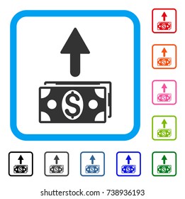Send Banknotes icon. Flat grey iconic symbol in a light blue rounded square. Black, gray, green, blue, red, orange color variants of Send Banknotes vector.