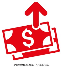 Send Banknotes icon. Vector style is flat iconic symbol with rounded angles, red color, white background.