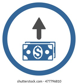 Send Banknotes rounded icon. Vector illustration style is flat iconic bicolor symbol, cobalt and gray colors, white background.