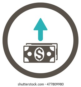 Send Banknotes rounded icon. Vector illustration style is flat iconic bicolor symbol, grey and cyan colors, white background.