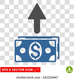 Send Banknotes vector icon. Image style is a flat cobalt and gray iconic symbol.