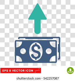 Send Banknotes vector icon. Image style is a flat cobalt and cyan icon symbol.