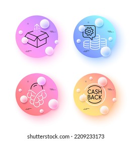 Send Box, Cashback And Ice Cream Minimal Line Icons. 3d Spheres Or Balls Buttons. Making Money Icons. For Web, Application, Printing. Delivery Package, Refund Commission, Bubble Waffle. Vector