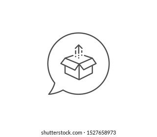 Send box line icon. Chat bubble design. Open delivery parcel sign. Cargo package symbol. Outline concept. Thin line send box icon. Vector