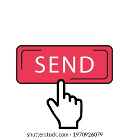 Send button. Hand and button icon. Vector graphics