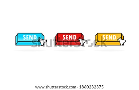 Send button icon set with cursor, pointer. Vector Illustration. Business web site button with send sign.