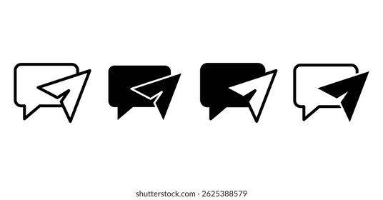 Send Chat Icons Set Digital Communication Black And White Color Vector Design