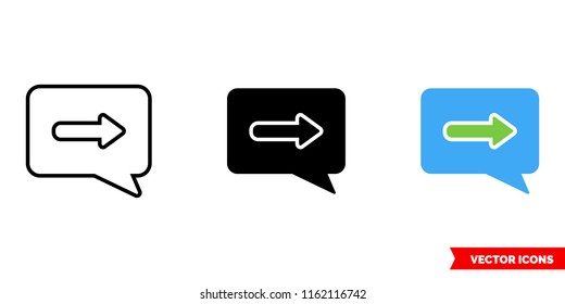 Send comment icon of 3 types: color, black and white, outline. Isolated vector sign symbol.