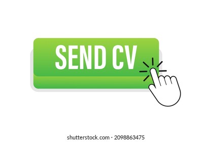 Send cv button in 3d style on blue background. Flat button on white background.