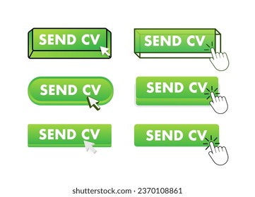 Send CV Button with pointer clicking. Send CV web buttons set. User interface element in flat style. Vector stock illustration