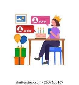 Send Digital Greetings and Blessings Flat Vector Illustration