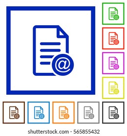 Send document as email flat color icons in square frames on white background