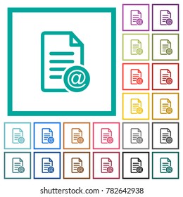 Send document as email flat color icons with quadrant frames on white background