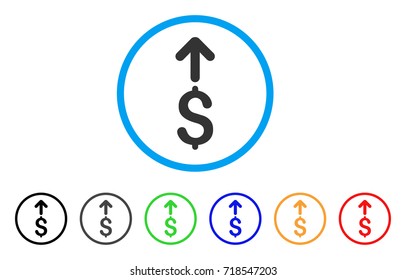 Send Dollar rounded icon. Style is a flat send dollar grey symbol inside light blue circle with black, gray, green, blue, red, orange color versions. Vector designed for web and software interfaces.