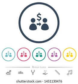Send dollars flat color icons in round outlines. 6 bonus icons included.