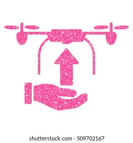 Send Drone Hand grainy textured icon for overlay watermark stamps. Flat symbol with unclean texture. Dotted vector pink ink rubber seal stamp with grunge design on a white background.
