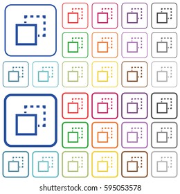 Send element to back color flat icons in rounded square frames. Thin and thick versions included.