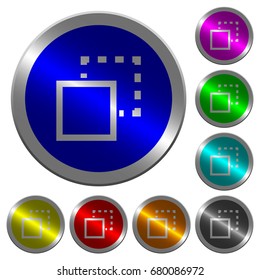 Send element to back icons on round luminous coin-like color steel buttons