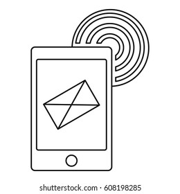 Send an email by phone icon. Outline illustration of send an email by phone vector icon for web