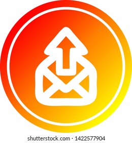 enviar el icono circular de correo electrónico con acabado degradado cálido