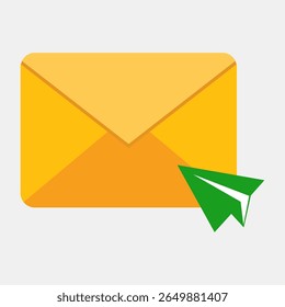Enviar ícone de email com um plano de papel verde. Símbolo simples moderno para enviar mensagens, enviar formulários, enviar mensagens diretas (DM) ou iniciar uma campanha.