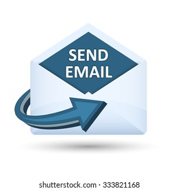 Send email icon vector concept. Open envelope with blue arrow.