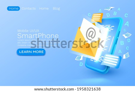 Send an email, message smartphone mobile screen, technology mobile display light. Vector illustration