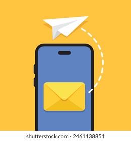 Send email from smartphone icon in flat style. Paper plane vector illustration on isolated background. Message transfer sign business concept.