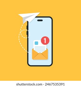 Send email from smartphone icon in flat style. Paper plane vector illustration on isolated background. Message transfer sign business concept.