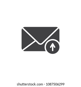 Send email vector icon. filled flat sign for mobile concept and web design. Envelope with upload arrow simple solid icon. Symbol, logo illustration. Pixel perfect vector graphics