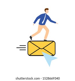 Send сursor and envelope mail.  Flat cartoon character isolated on white