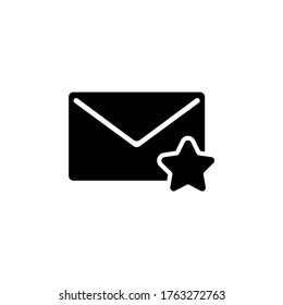 Send Favorite Mail, Envelope and Star. Flat Vector Icon illustration. Simple black symbol on white background. Send Favorite Mail, Envelope and Star sign design template for web and mobile UI element