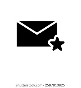 Send Favorite Mail, Envelope and Star Solid Flat Vector Icon Isolated on White Background.