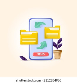 Send file to file with realistic 3d design illustration