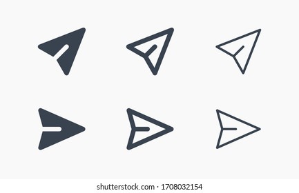 Send fly line vector minimalistic icon. Letter mail vector symbol. Plane origami send icons set for web design. Modern flat paper air icon for app design. Newsletter sign minimal flat linear set icons