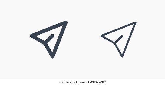 Send fly line vector minimalistic icon. Letter mail vector symbol. Plane origami send icons set for web design. Modern flat paper air icon for app design. Newsletter sign minimal flat linear set icons