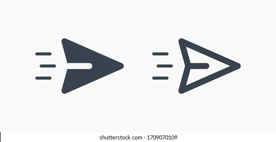 Send fly line vector minimalistic icon. Letter mail vector symbol. Plane origami send icons set for web design. Modern flat paper air icon for app design. Newsletter sign minimal flat linear set icons