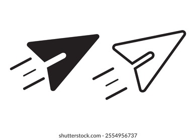 Send fly line vector minimalistic icon. Letter mail vector symbol. Plane origami send icons set for web design. Modern flat paper air icon for app design. Newsletter sign minimal flat linear set icons