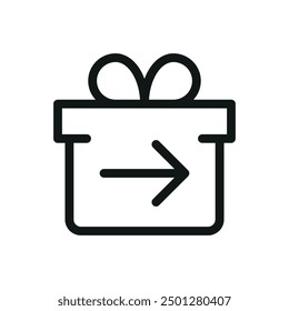 Send gift isolated icon, gift box with arrow right vector symbol with editable stroke